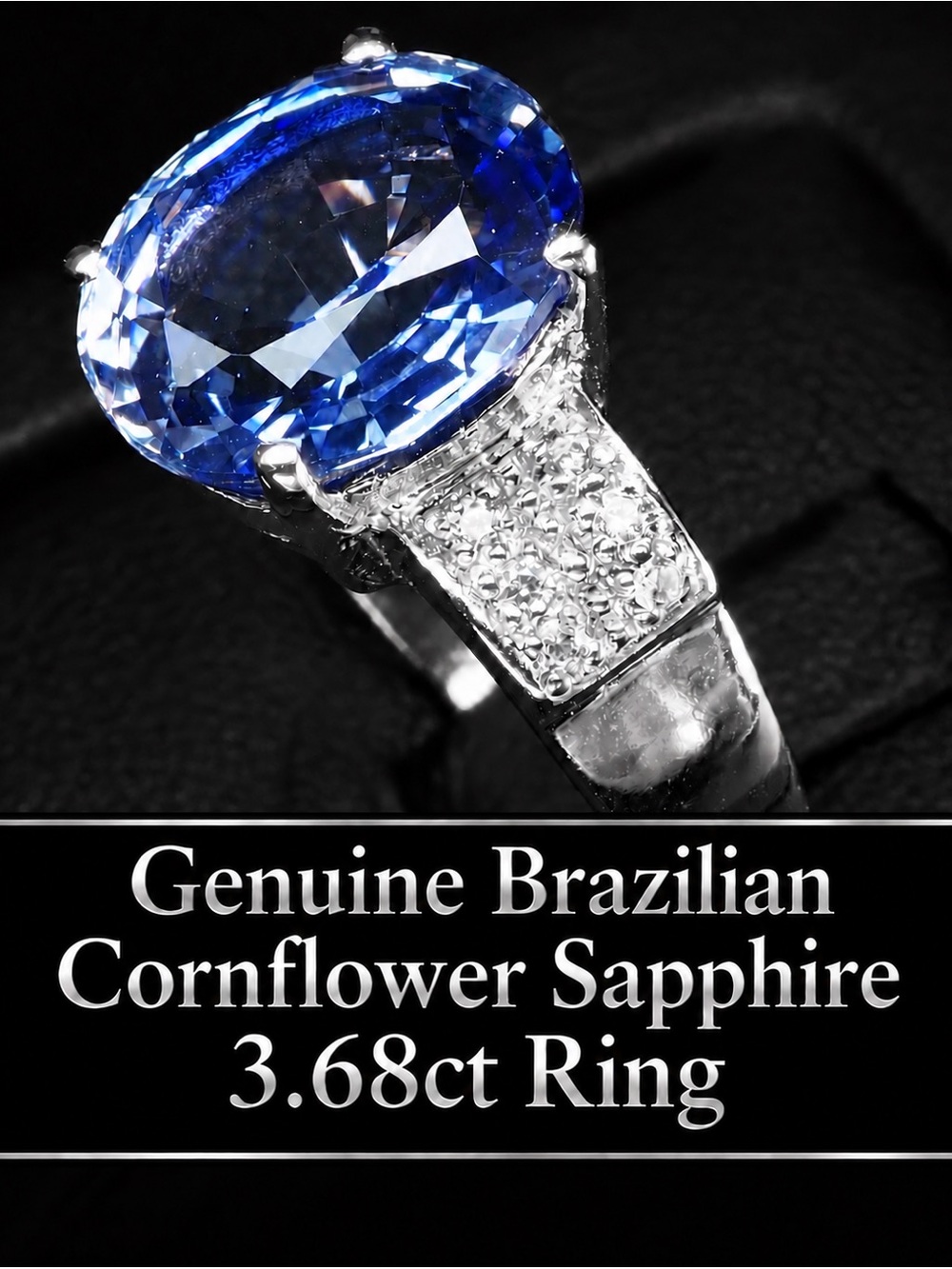 Cornflower Sapphire blue & white. 14kbon silver ring. 3.68ct size 8